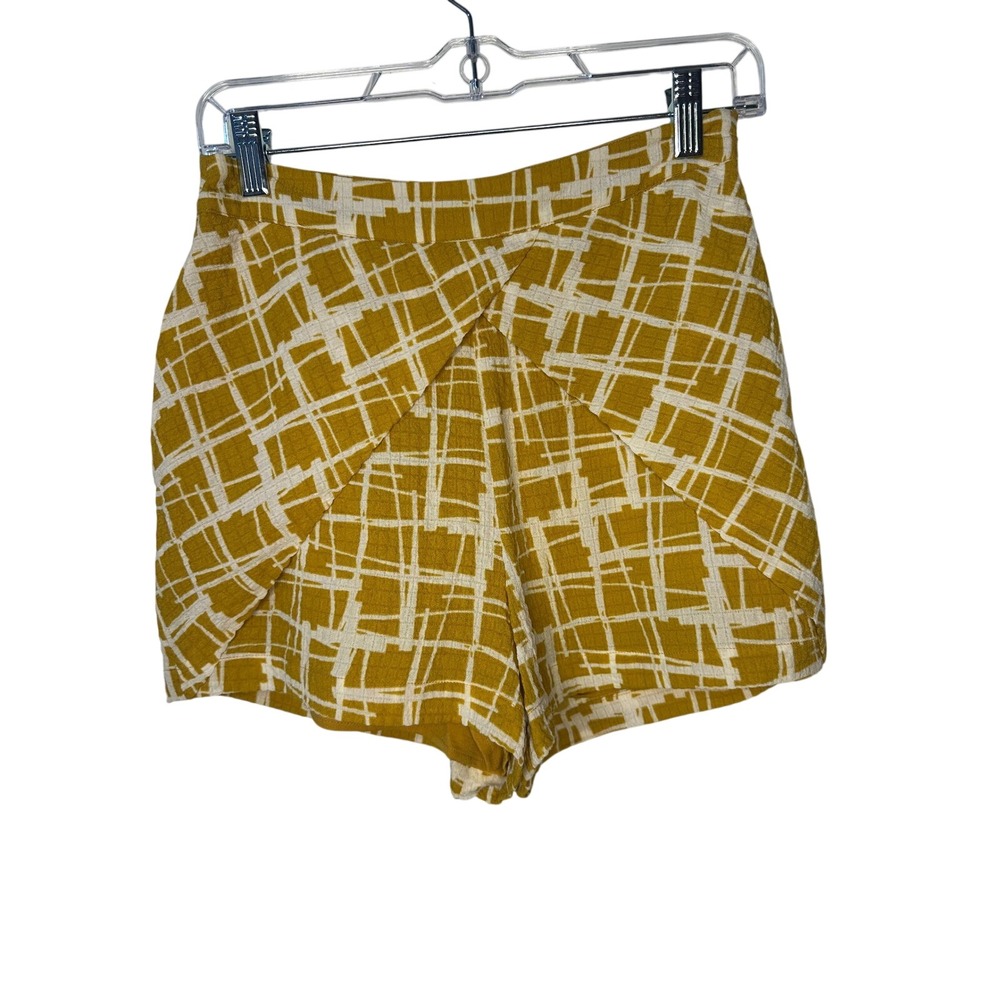 J.O.A. Los Angeles Tulip Front Shorts Womens Small Mustard Yellow Excellent Grid